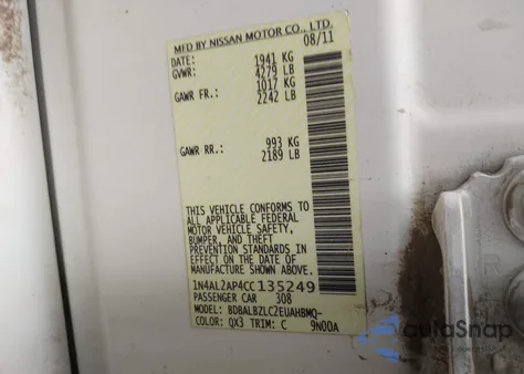 2012 Nissan Altima 2.5 S z USA, uszkodzony, nr VIN 1N4AL2AP4CC135249